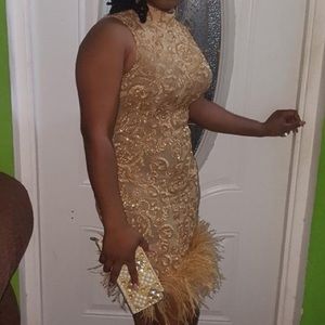 Gold sequin mini dress w/ Fur